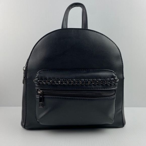 Ardene Handbags - ARDENE Mini Backpack Purse Black Chain Accent Front Pocket Stylish Bag